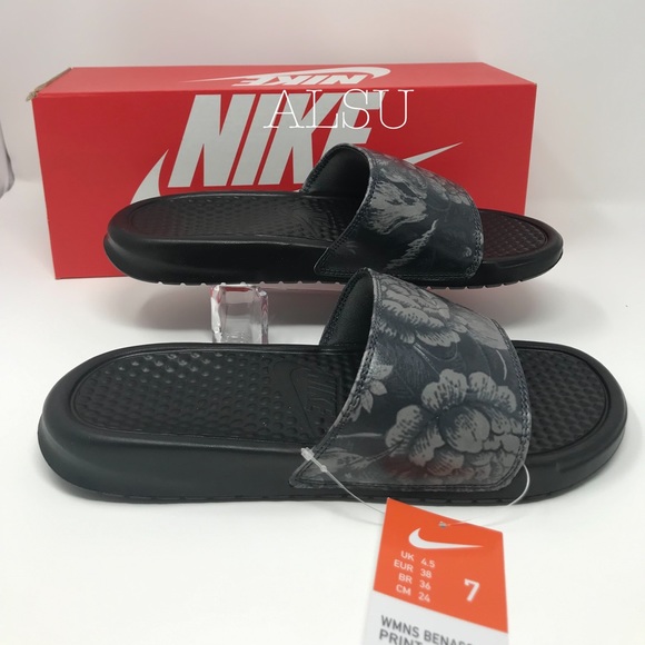 Nike Benassi JDI Print Black Flowers W AUTHENTIC - Picture 2 of 7